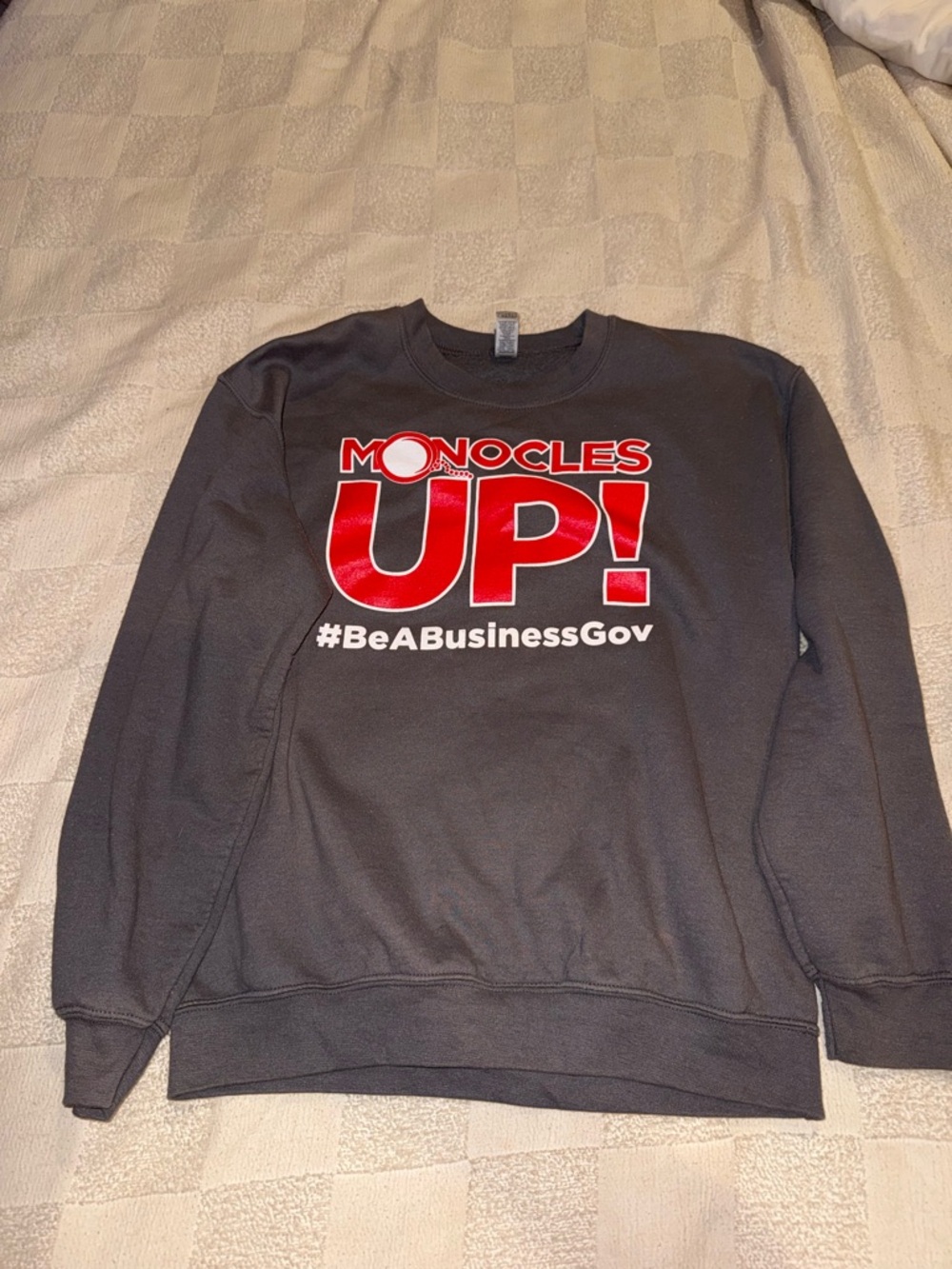 Gildan Charcoal Crewneck Sweatshirt with Red and White Graphic